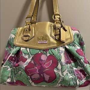 Coach Madison Floral 'Iris’ satchel in canvas with gold accents~ Vintage